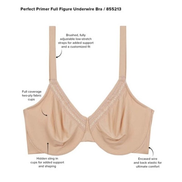 Wacoal Perfect Primer Full Figure Underwire Bra Nude Size 36D - Picture 2 of 10
